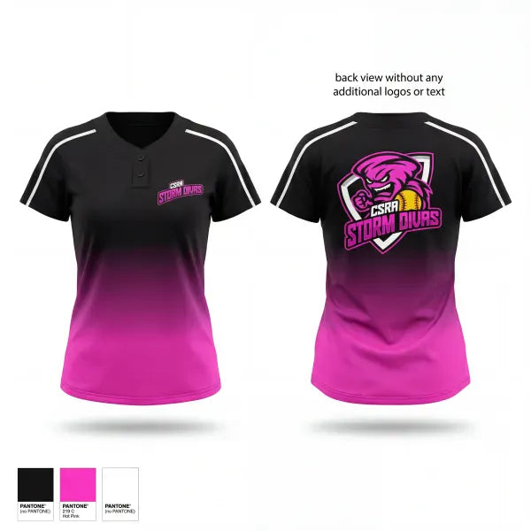 Two Button Softball Jersey, CSRA storm divas, Softball, Teamtime, Team time, sublimation, custom sports apparel, team uniforms, spirit wear, spiritwear, sports uniforms, custom shirts, team store, custom team store, fundraiser sports, apparel fundraiser