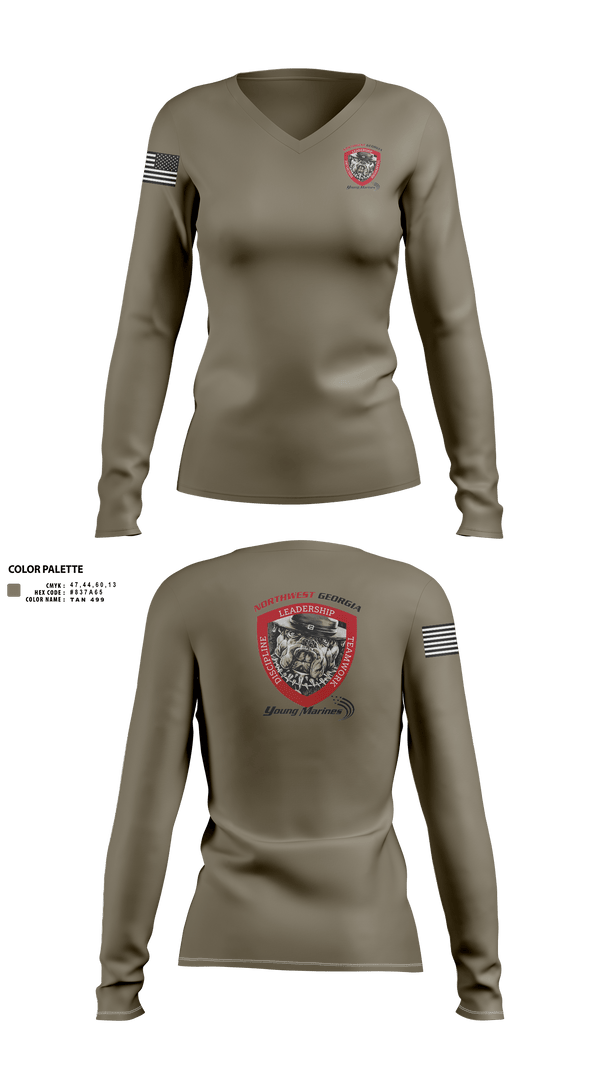 Womens Long Sleeve Vneck Shirt, Northwest Georgia Young Marines, , Teamtime, Team time, sublimation, custom sports apparel, team uniforms, spirit wear, spiritwear, sports uniforms, custom shirts, team store, custom team store, fundraiser sports, apparel fundraiser