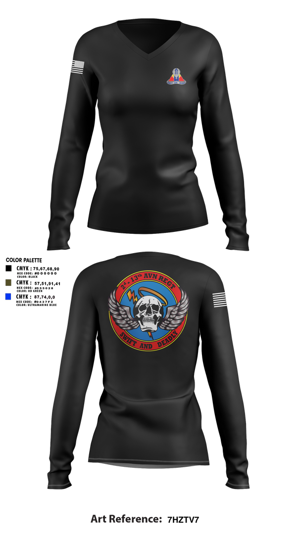 Womens Long Sleeve Vneck Shirt, A Co, 2-13th Aviation Regiment, , Teamtime, Team time, sublimation, custom sports apparel, team uniforms, spirit wear, spiritwear, sports uniforms, custom shirts, team store, custom team store, fundraiser sports, apparel fundraiser