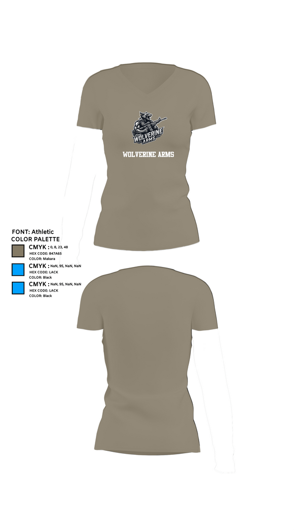 Womens Short Sleeve Vneck Shirt, Wolverine Arms, , Teamtime, Team time, sublimation, custom sports apparel, team uniforms, spirit wear, spiritwear, sports uniforms, custom shirts, team store, custom team store, fundraiser sports, apparel fundraiser