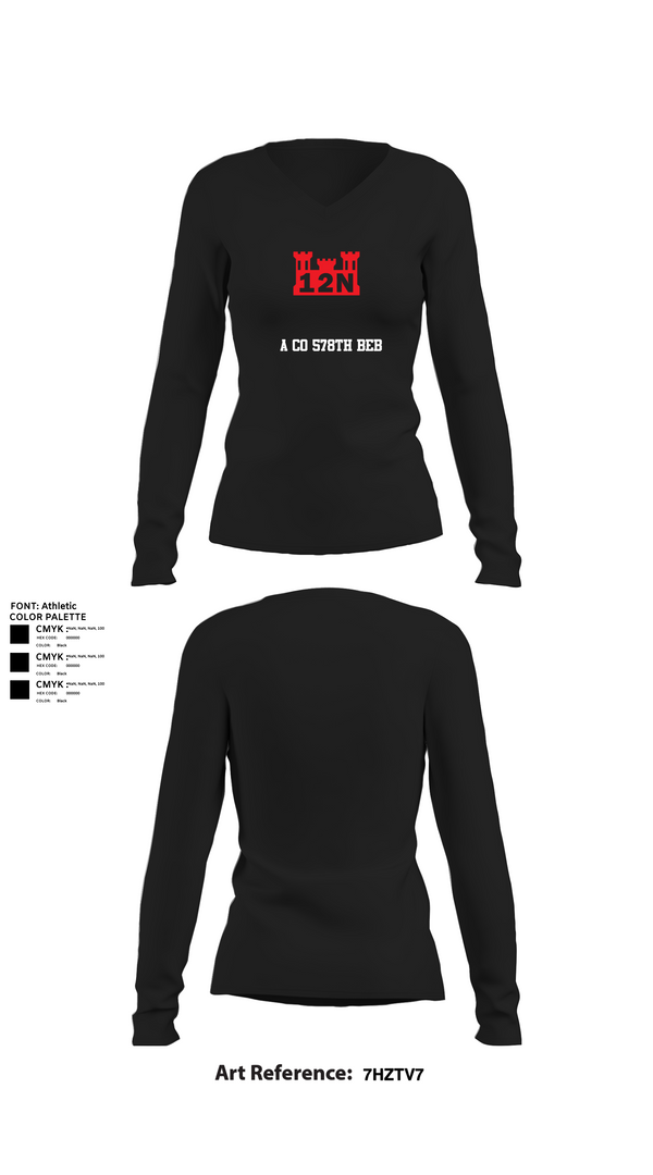 Womens Long Sleeve Vneck Shirt, A co 578th BEB, , Teamtime, Team time, sublimation, custom sports apparel, team uniforms, spirit wear, spiritwear, sports uniforms, custom shirts, team store, custom team store, fundraiser sports, apparel fundraiser