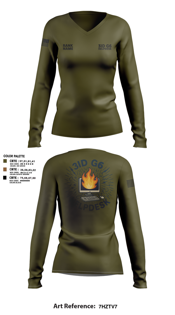 Womens Long Sleeve Vneck Shirt, 3ID G6 Helpdesk, , Teamtime, Team time, sublimation, custom sports apparel, team uniforms, spirit wear, spiritwear, sports uniforms, custom shirts, team store, custom team store, fundraiser sports, apparel fundraiser