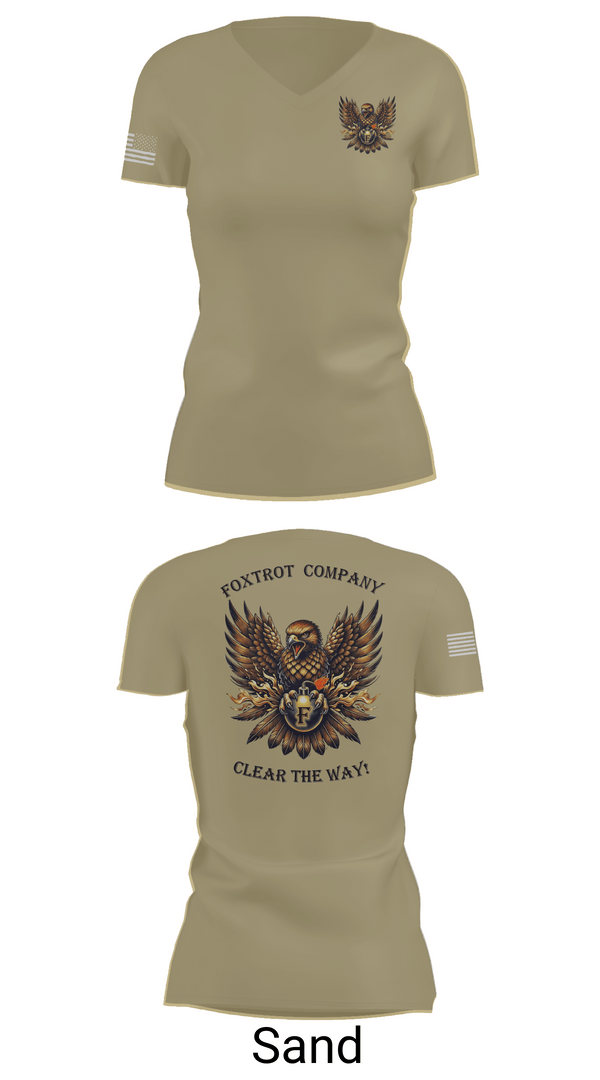 Womens Short Sleeve Vneck Shirt, Foxtrot Company, 832nd OD BN, Army, Teamtime, Team time, sublimation, custom sports apparel, team uniforms, spirit wear, spiritwear, sports uniforms, custom shirts, team store, custom team store, fundraiser sports, apparel fundraiser