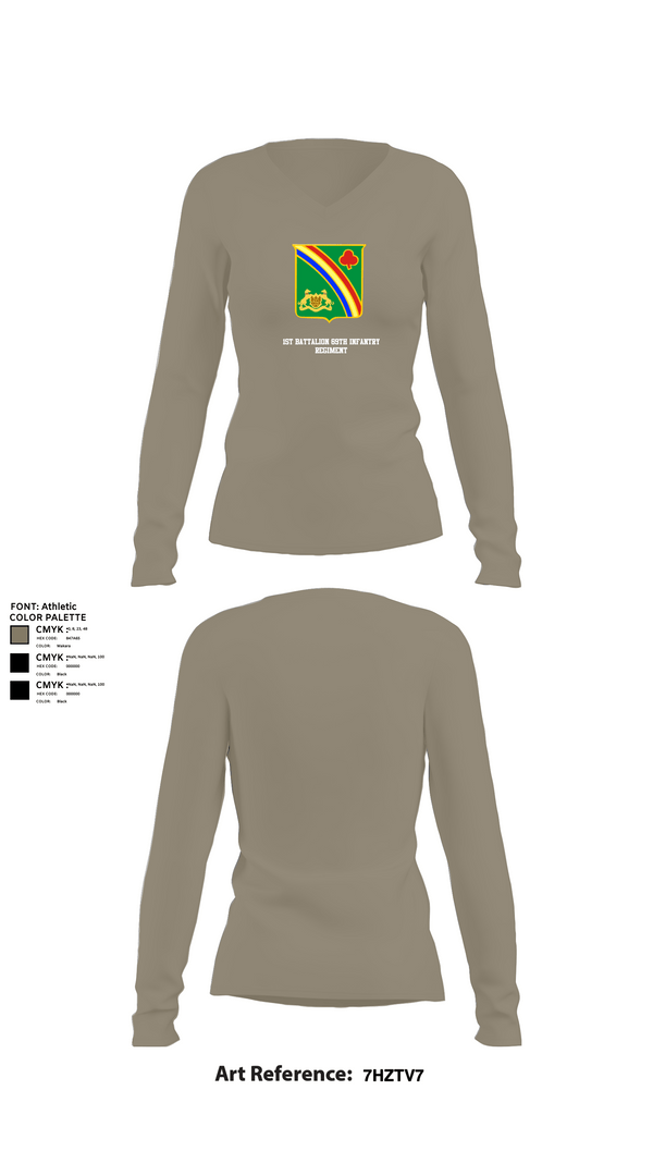 Womens Long Sleeve Vneck Shirt, 1st Battalion 69th Infantry Regiment, Army, Teamtime, Team time, sublimation, custom sports apparel, team uniforms, spirit wear, spiritwear, sports uniforms, custom shirts, team store, custom team store, fundraiser sports, apparel fundraiser