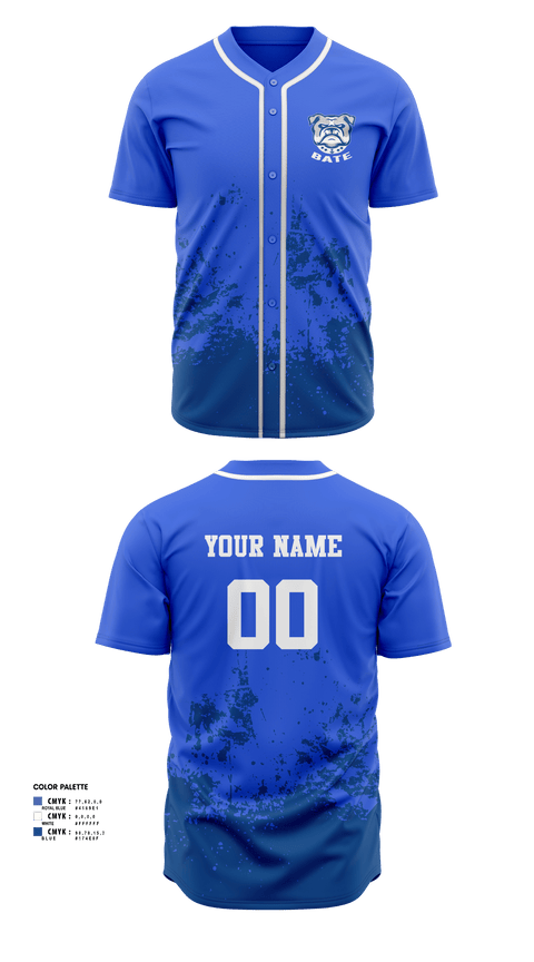 Full Button Baseball Jersey, Bate Middle School (John W. Bate) Baseball, Baseball, Teamtime, Team time, sublimation, custom sports apparel, team uniforms, spirit wear, spiritwear, sports uniforms, custom shirts, team store, custom team store, fundraiser sports, apparel fundraiser