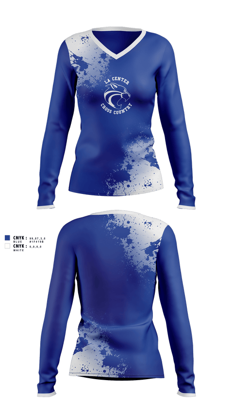 Womens Long Sleeve Vneck Shirt, La Center Cross Country, Cross Country, Teamtime, Team time, sublimation, custom sports apparel, team uniforms, spirit wear, spiritwear, sports uniforms, custom shirts, team store, custom team store, fundraiser sports, apparel fundraiser