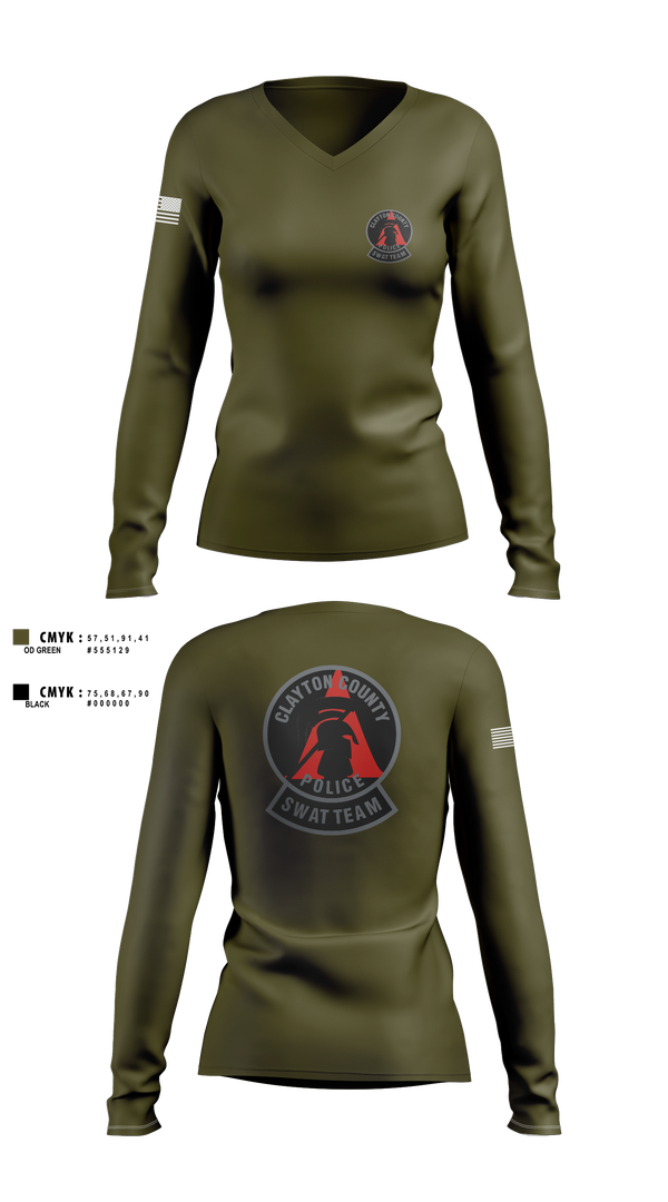 Womens Long Sleeve Vneck Shirt, Clayton County Police SWAT Team, Police, Teamtime, Team time, sublimation, custom sports apparel, team uniforms, spirit wear, spiritwear, sports uniforms, custom shirts, team store, custom team store, fundraiser sports, apparel fundraiser