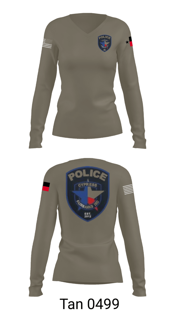 Womens Long Sleeve Vneck Shirt, Cypress- Fairbanks ISD Police Department, Police, Teamtime, Team time, sublimation, custom sports apparel, team uniforms, spirit wear, spiritwear, sports uniforms, custom shirts, team store, custom team store, fundraiser sports, apparel fundraiser