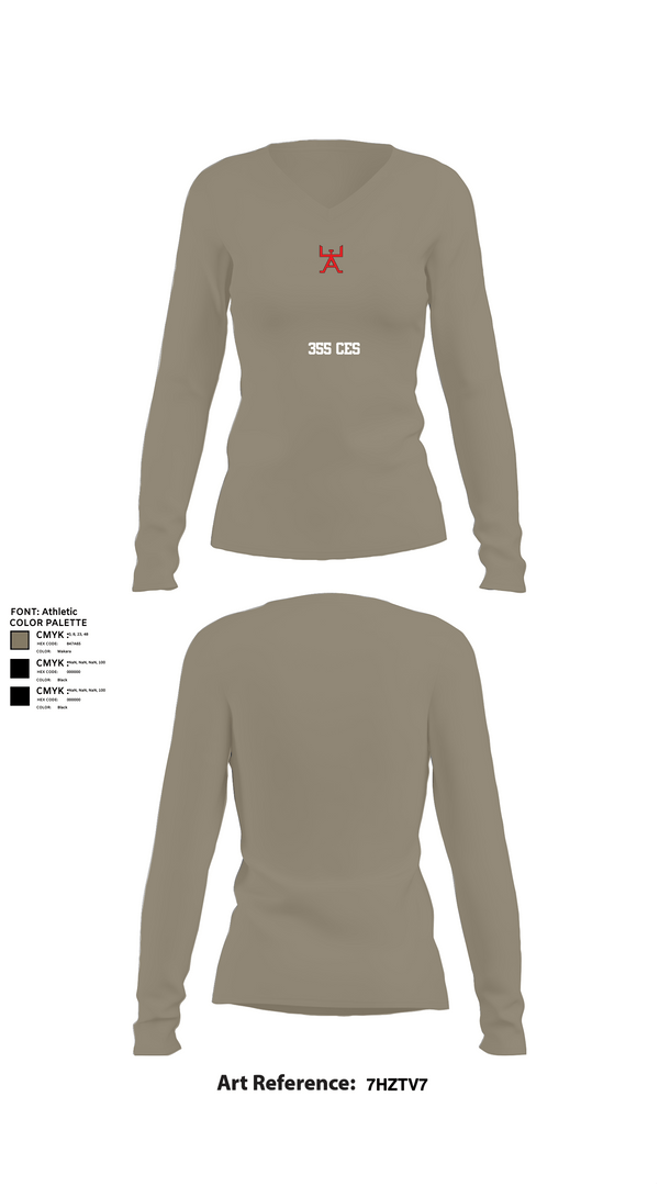 Womens Long Sleeve Vneck Shirt, 355 CES, Air Force, Teamtime, Team time, sublimation, custom sports apparel, team uniforms, spirit wear, spiritwear, sports uniforms, custom shirts, team store, custom team store, fundraiser sports, apparel fundraiser