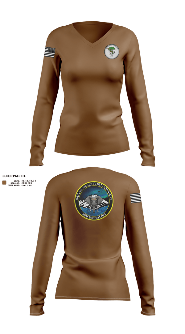 Womens Long Sleeve Vneck Shirt, , Army, Teamtime, Team time, sublimation, custom sports apparel, team uniforms, spirit wear, spiritwear, sports uniforms, custom shirts, team store, custom team store, fundraiser sports, apparel fundraiser