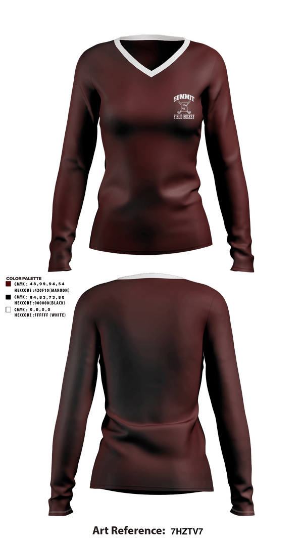 Womens Long Sleeve Vneck Shirt, Rockwood Summit Falcons Field Hockey, Field Hockey, Teamtime, Team time, sublimation, custom sports apparel, team uniforms, spirit wear, spiritwear, sports uniforms, custom shirts, team store, custom team store, fundraiser sports, apparel fundraiser