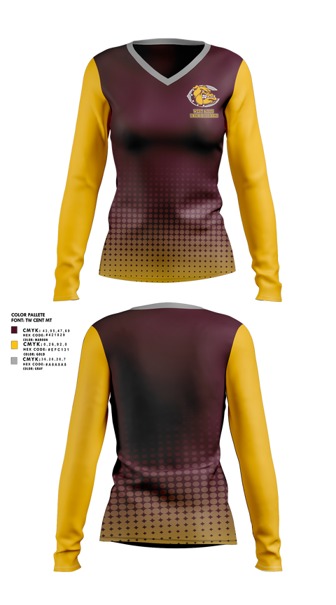 Womens Long Sleeve Vneck Shirt, West Allis Junior Bulldogs, , Teamtime, Team time, sublimation, custom sports apparel, team uniforms, spirit wear, spiritwear, sports uniforms, custom shirts, team store, custom team store, fundraiser sports, apparel fundraiser