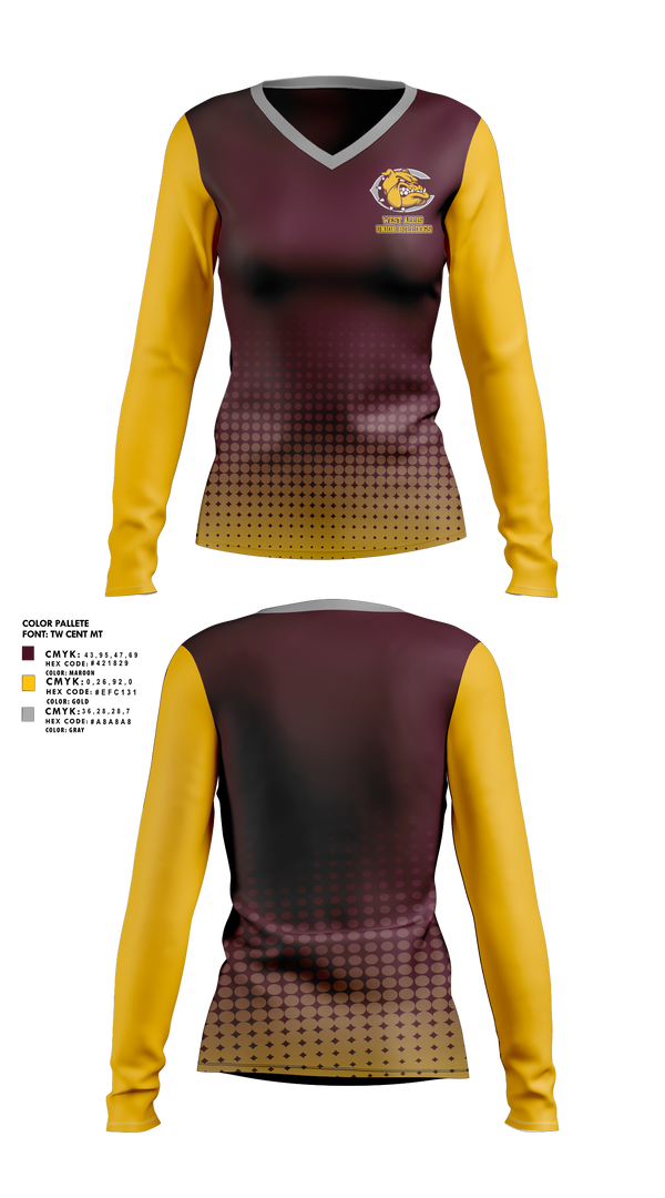 Womens Long Sleeve Vneck Shirt, West Allis Junior Bulldogs, , Teamtime, Team time, sublimation, custom sports apparel, team uniforms, spirit wear, spiritwear, sports uniforms, custom shirts, team store, custom team store, fundraiser sports, apparel fundraiser