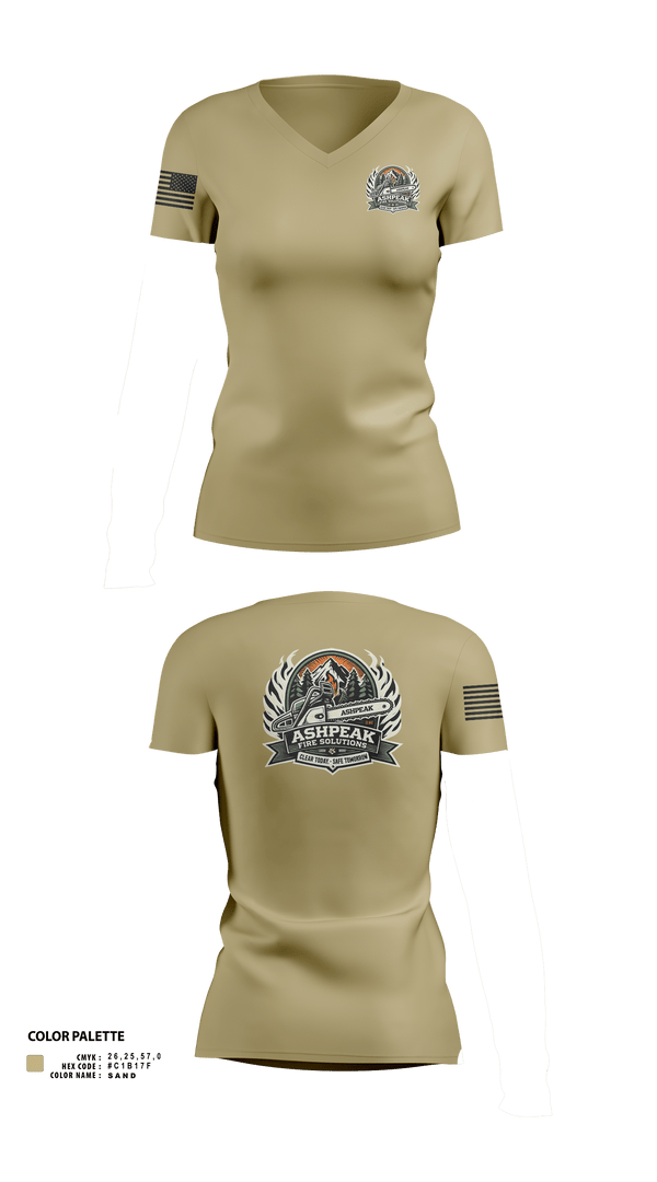 Womens Short Sleeve Vneck Shirt, AshPeak Fire Solutions, , Teamtime, Team time, sublimation, custom sports apparel, team uniforms, spirit wear, spiritwear, sports uniforms, custom shirts, team store, custom team store, fundraiser sports, apparel fundraiser