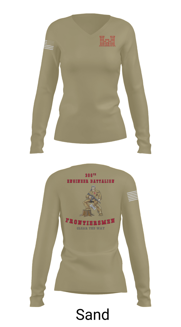 Womens Long Sleeve Vneck Shirt, 206th EN BN, , Teamtime, Team time, sublimation, custom sports apparel, team uniforms, spirit wear, spiritwear, sports uniforms, custom shirts, team store, custom team store, fundraiser sports, apparel fundraiser