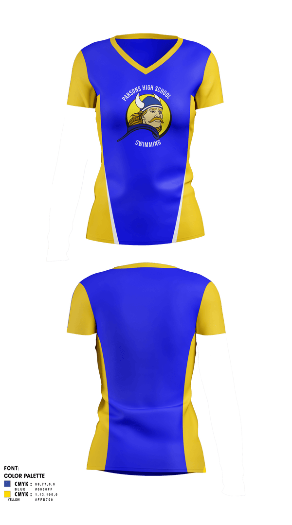 Womens Short Sleeve Vneck Shirt, Parsons High School Swimming, Swimming, Teamtime, Team time, sublimation, custom sports apparel, team uniforms, spirit wear, spiritwear, sports uniforms, custom shirts, team store, custom team store, fundraiser sports, apparel fundraiser