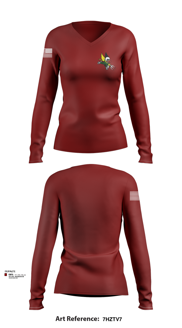 Womens Long Sleeve Vneck Shirt, 124th ATKS, , Teamtime, Team time, sublimation, custom sports apparel, team uniforms, spirit wear, spiritwear, sports uniforms, custom shirts, team store, custom team store, fundraiser sports, apparel fundraiser