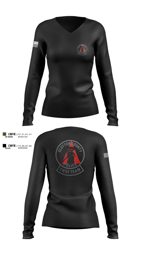 Womens Long Sleeve Vneck Shirt, Clayton County Police SWAT Team, Police, Teamtime, Team time, sublimation, custom sports apparel, team uniforms, spirit wear, spiritwear, sports uniforms, custom shirts, team store, custom team store, fundraiser sports, apparel fundraiser