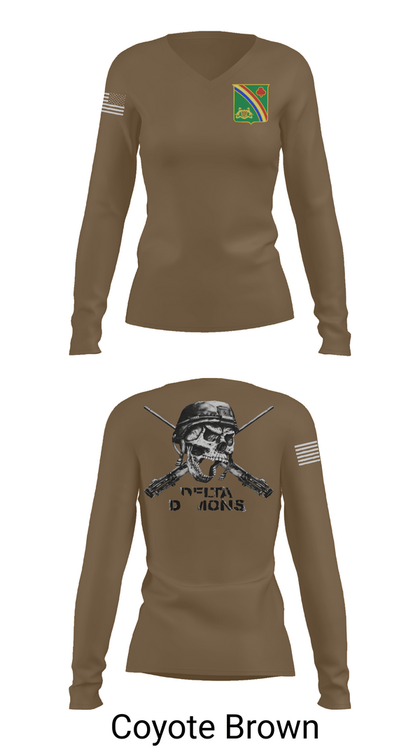 Womens Long Sleeve Vneck Shirt, 1st Battalion 69th Infantry Regiment, Army, Teamtime, Team time, sublimation, custom sports apparel, team uniforms, spirit wear, spiritwear, sports uniforms, custom shirts, team store, custom team store, fundraiser sports, apparel fundraiser