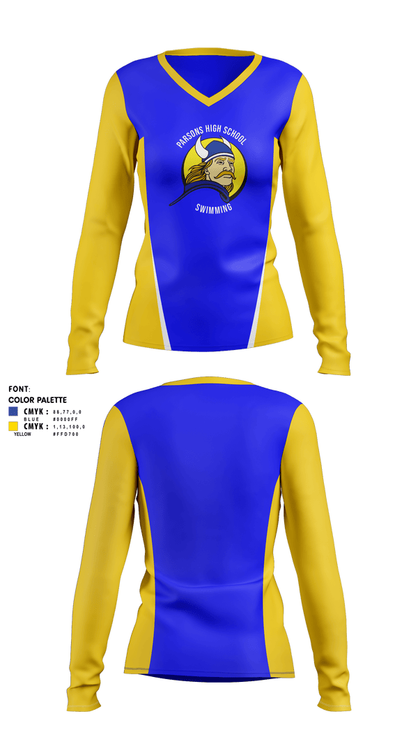 Womens Long Sleeve Vneck Shirt, Parsons High School Swimming, Swimming, Teamtime, Team time, sublimation, custom sports apparel, team uniforms, spirit wear, spiritwear, sports uniforms, custom shirts, team store, custom team store, fundraiser sports, apparel fundraiser