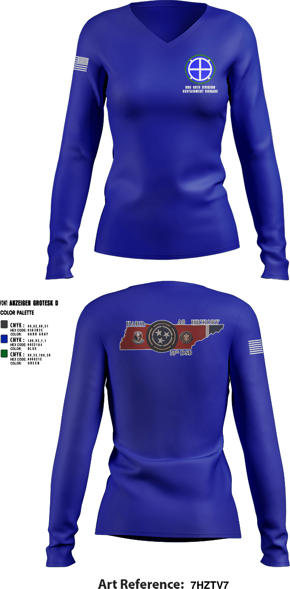 Womens Long Sleeve Vneck Shirt, HHC 35th Division Sustainment Brigade, National Guard, Teamtime, Team time, sublimation, custom sports apparel, team uniforms, spirit wear, spiritwear, sports uniforms, custom shirts, team store, custom team store, fundraiser sports, apparel fundraiser