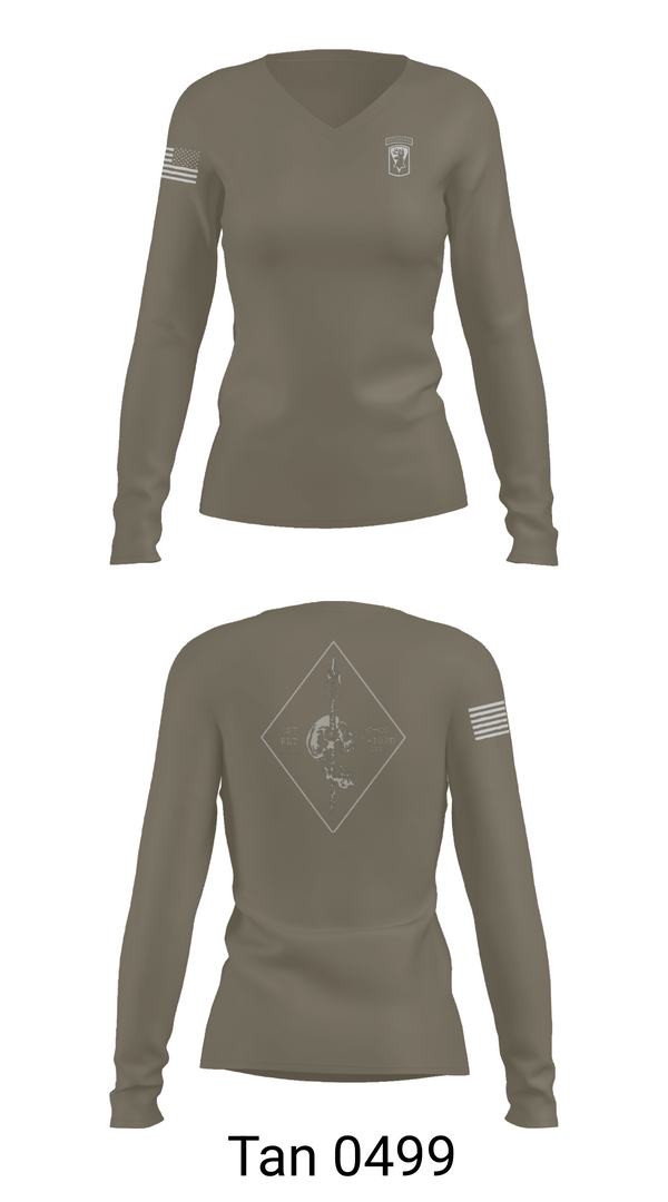 Womens Long Sleeve Vneck Shirt, Chosen Co. 1-102D INF, Army, Teamtime, Team time, sublimation, custom sports apparel, team uniforms, spirit wear, spiritwear, sports uniforms, custom shirts, team store, custom team store, fundraiser sports, apparel fundraiser