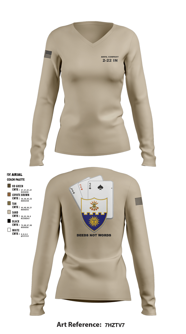 Womens Long Sleeve Vneck Shirt, Anvil company, 2-22 Infantry, Army, Teamtime, Team time, sublimation, custom sports apparel, team uniforms, spirit wear, spiritwear, sports uniforms, custom shirts, team store, custom team store, fundraiser sports, apparel fundraiser