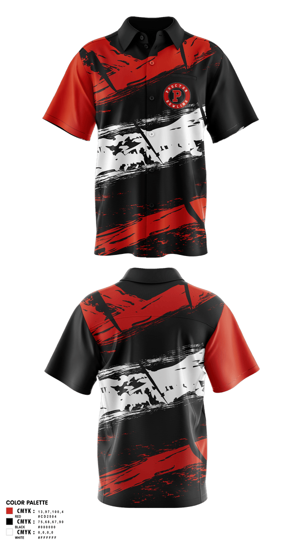 Short Sleeve Bowling Jersey, Proctor Raiders, Bowling, Teamtime, Team time, sublimation, custom sports apparel, team uniforms, spirit wear, spiritwear, sports uniforms, custom shirts, team store, custom team store, fundraiser sports, apparel fundraiser
