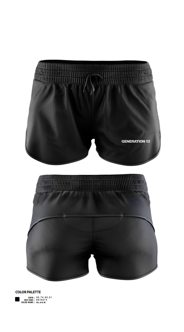 Womens Shorts, Generation 13, , Teamtime, Team time, sublimation, custom sports apparel, team uniforms, spirit wear, spiritwear, sports uniforms, custom shirts, team store, custom team store, fundraiser sports, apparel fundraiser