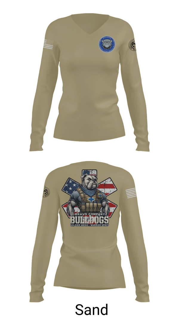 Womens Long Sleeve Vneck Shirt, Bravo Company Bulldogs, , Teamtime, Team time, sublimation, custom sports apparel, team uniforms, spirit wear, spiritwear, sports uniforms, custom shirts, team store, custom team store, fundraiser sports, apparel fundraiser