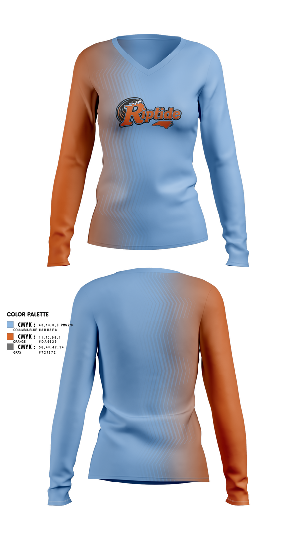 Womens Long Sleeve Vneck Shirt, Carolina Riptide, Baseball, Teamtime, Team time, sublimation, custom sports apparel, team uniforms, spirit wear, spiritwear, sports uniforms, custom shirts, team store, custom team store, fundraiser sports, apparel fundraiser