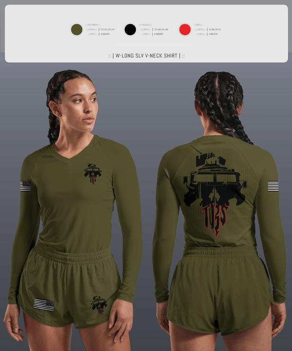 Womens Long Sleeve Vneck Shirt, The Basic School, Marines, Teamtime, Team time, sublimation, custom sports apparel, team uniforms, spirit wear, spiritwear, sports uniforms, custom shirts, team store, custom team store, fundraiser sports, apparel fundraiser
