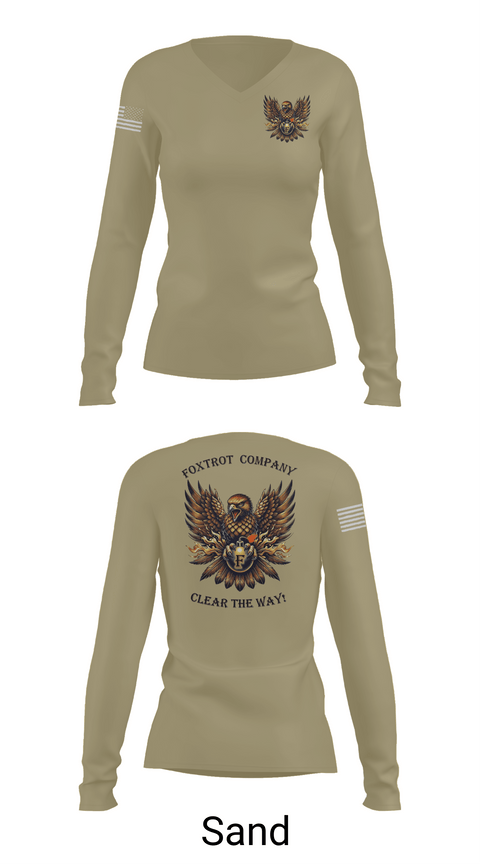 Womens Long Sleeve Vneck Shirt, Foxtrot Company, 832nd OD BN, Army, Teamtime, Team time, sublimation, custom sports apparel, team uniforms, spirit wear, spiritwear, sports uniforms, custom shirts, team store, custom team store, fundraiser sports, apparel fundraiser