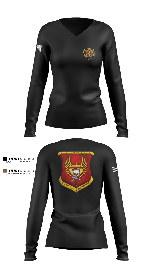 Womens Long Sleeve Vneck Shirt, 3rd Battalion 3rd Marines India Co., , Teamtime, Team time, sublimation, custom sports apparel, team uniforms, spirit wear, spiritwear, sports uniforms, custom shirts, team store, custom team store, fundraiser sports, apparel fundraiser