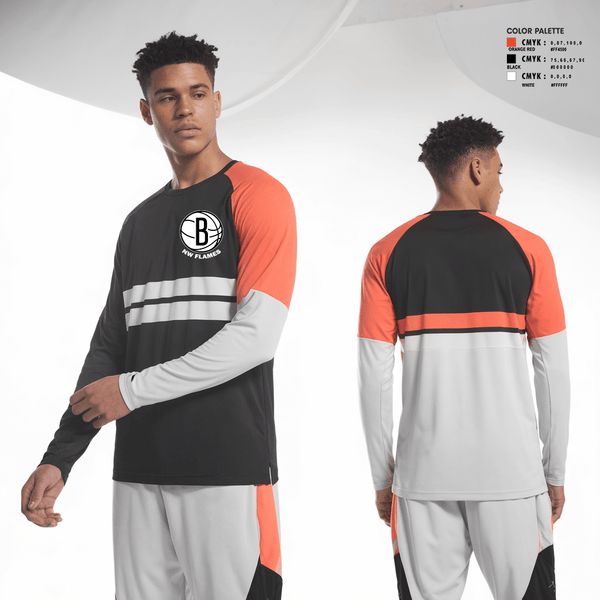 Long Sleeve Performance Shirt, NW FLAMES, Men's Basketball, Teamtime, Team time, sublimation, custom sports apparel, team uniforms, spirit wear, spiritwear, sports uniforms, custom shirts, team store, custom team store, fundraiser sports, apparel fundraiser