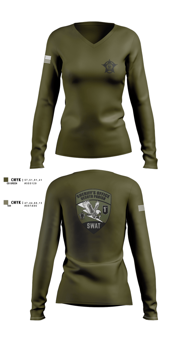 Womens Long Sleeve Vneck Shirt, Desoto Parish Sheriff’s Office SWAT, , Teamtime, Team time, sublimation, custom sports apparel, team uniforms, spirit wear, spiritwear, sports uniforms, custom shirts, team store, custom team store, fundraiser sports, apparel fundraiser