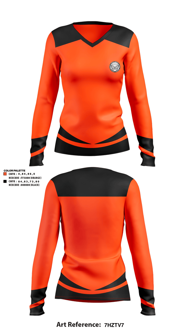 Womens Long Sleeve Vneck Shirt, Monarcas, Field Hockey, Teamtime, Team time, sublimation, custom sports apparel, team uniforms, spirit wear, spiritwear, sports uniforms, custom shirts, team store, custom team store, fundraiser sports, apparel fundraiser