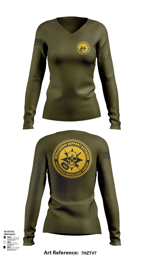 Womens Long Sleeve Vneck Shirt, Battlespace Surveillance Company, , Teamtime, Team time, sublimation, custom sports apparel, team uniforms, spirit wear, spiritwear, sports uniforms, custom shirts, team store, custom team store, fundraiser sports, apparel fundraiser