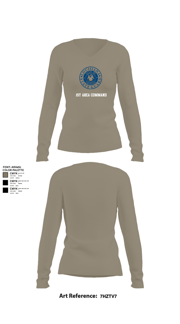 Womens Long Sleeve Vneck Shirt, 1st Area Command, , Teamtime, Team time, sublimation, custom sports apparel, team uniforms, spirit wear, spiritwear, sports uniforms, custom shirts, team store, custom team store, fundraiser sports, apparel fundraiser