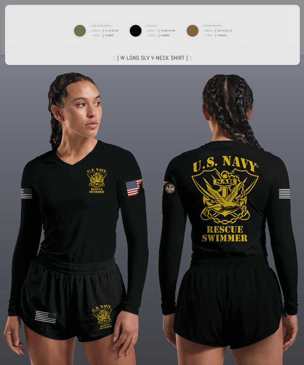 Womens Long Sleeve Vneck Shirt, Aircrew Rescue Swimmer, , Teamtime, Team time, sublimation, custom sports apparel, team uniforms, spirit wear, spiritwear, sports uniforms, custom shirts, team store, custom team store, fundraiser sports, apparel fundraiser