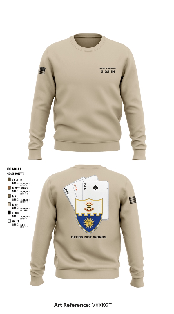 Crew Neck Sweatshirt, Anvil company, 2-22 Infantry, Army, Teamtime, Team time, sublimation, custom sports apparel, team uniforms, spirit wear, spiritwear, sports uniforms, custom shirts, team store, custom team store, fundraiser sports, apparel fundraiser