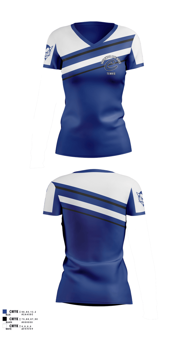 Womens Short Sleeve Vneck Shirt, Castlewood Blue Devils, Tennis, Teamtime, Team time, sublimation, custom sports apparel, team uniforms, spirit wear, spiritwear, sports uniforms, custom shirts, team store, custom team store, fundraiser sports, apparel fundraiser