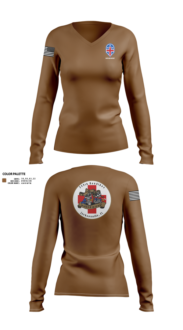 Womens Long Sleeve Vneck Shirt, 349th Medical Augmentation Det., , Teamtime, Team time, sublimation, custom sports apparel, team uniforms, spirit wear, spiritwear, sports uniforms, custom shirts, team store, custom team store, fundraiser sports, apparel fundraiser