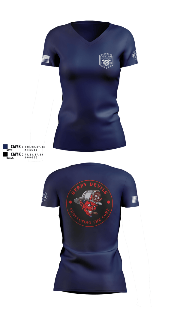 Womens Short Sleeve Vneck Shirt, South Adams County FD, Fire Department, Teamtime, Team time, sublimation, custom sports apparel, team uniforms, spirit wear, spiritwear, sports uniforms, custom shirts, team store, custom team store, fundraiser sports, apparel fundraiser