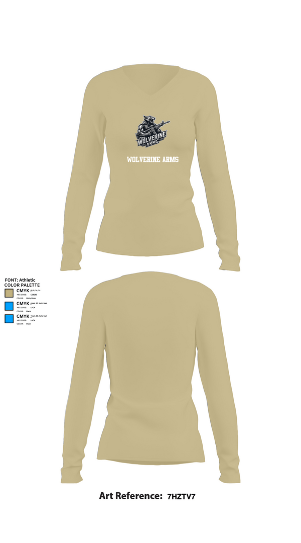 Womens Long Sleeve Vneck Shirt, Wolverine Arms, , Teamtime, Team time, sublimation, custom sports apparel, team uniforms, spirit wear, spiritwear, sports uniforms, custom shirts, team store, custom team store, fundraiser sports, apparel fundraiser
