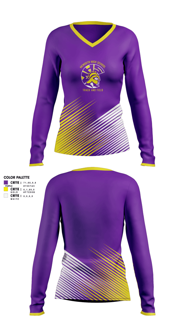 Womens Long Sleeve Vneck Shirt, Mendota High School Track and Field, Track & Field, Teamtime, Team time, sublimation, custom sports apparel, team uniforms, spirit wear, spiritwear, sports uniforms, custom shirts, team store, custom team store, fundraiser sports, apparel fundraiser