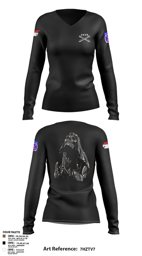 Womens Long Sleeve Vneck Shirt, 3-6 FA, Army, Teamtime, Team time, sublimation, custom sports apparel, team uniforms, spirit wear, spiritwear, sports uniforms, custom shirts, team store, custom team store, fundraiser sports, apparel fundraiser