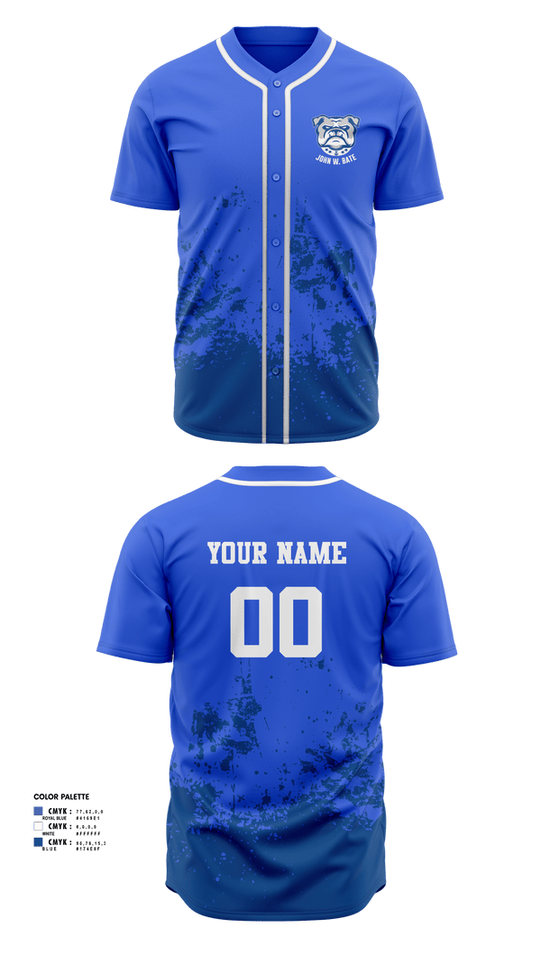 Full Button Baseball Jersey, Bate Middle School (John W. Bate) Baseball, Baseball, Teamtime, Team time, sublimation, custom sports apparel, team uniforms, spirit wear, spiritwear, sports uniforms, custom shirts, team store, custom team store, fundraiser sports, apparel fundraiser