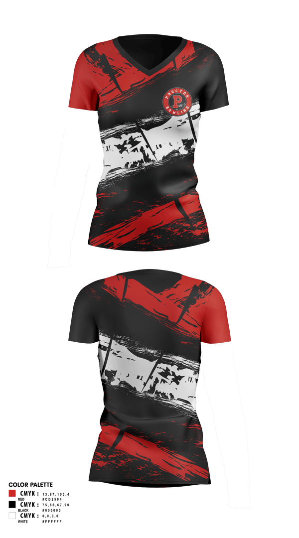 Womens Short Sleeve Vneck Shirt, Proctor Raiders, Bowling, Teamtime, Team time, sublimation, custom sports apparel, team uniforms, spirit wear, spiritwear, sports uniforms, custom shirts, team store, custom team store, fundraiser sports, apparel fundraiser