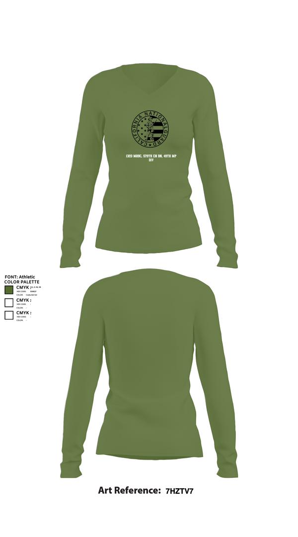 Womens Long Sleeve Vneck Shirt, 132d MRBC, 579th EN BN, 49th MP DIV, , Teamtime, Team time, sublimation, custom sports apparel, team uniforms, spirit wear, spiritwear, sports uniforms, custom shirts, team store, custom team store, fundraiser sports, apparel fundraiser